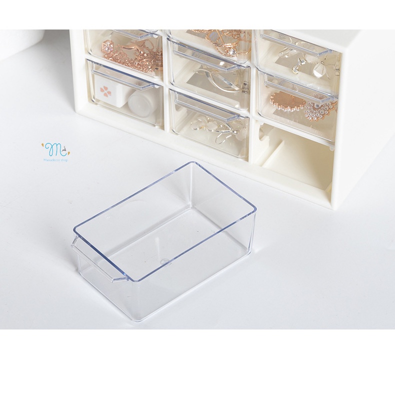 Hộp 9 ngăn kéo,kệ 9 ô mini chống bụi lưu trữ để bàn văn phòng phẩm trang sức/vòng tay/mỹ phẩm dễ thương Hàn Quốc