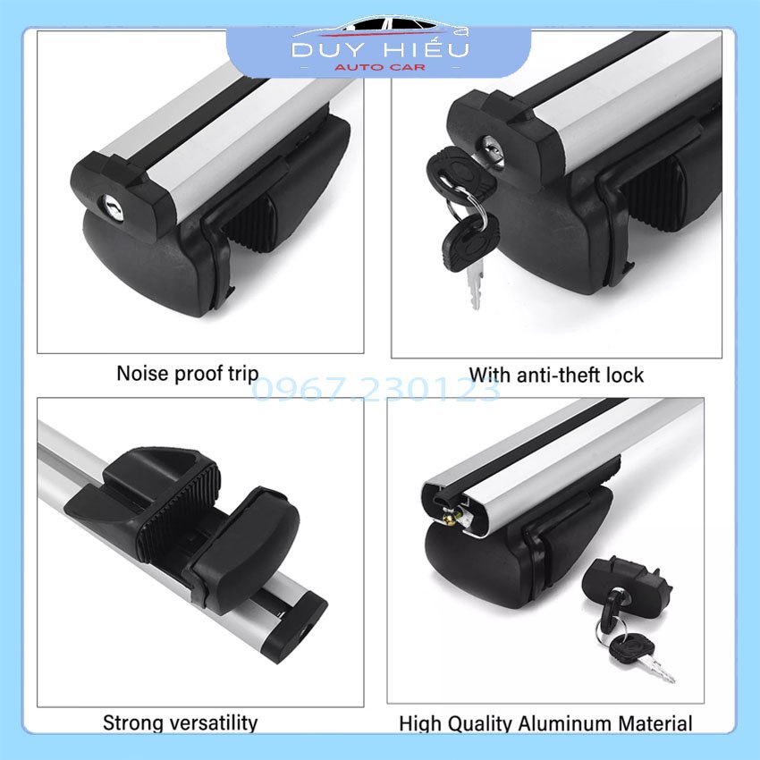 Cặp giá nóc ngang, baga mui chở hàng trên xe ô tô có màu bạc và đen