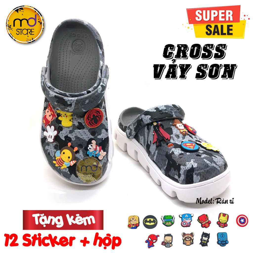 [Super Sale] Dép Cross vảy sơn Camo đế trắng lượn sóng, dép mùa hè, đi biển, phượt... Tặng kèm 12 Sticker + Hộp