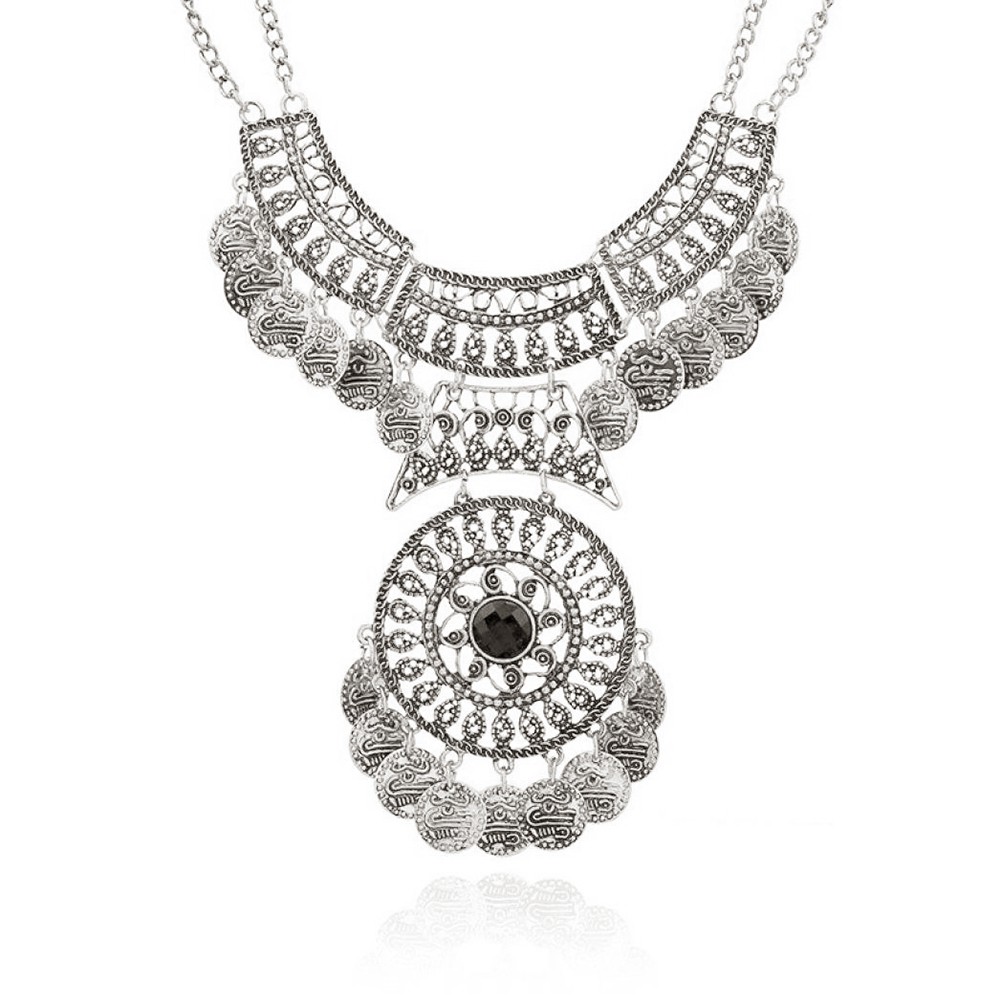 Vòng Cổ Hai Lớp Mặt Đồng Xu / Hoa Phong Cách Boho Thời Trang Cá Tính Cho Nữ