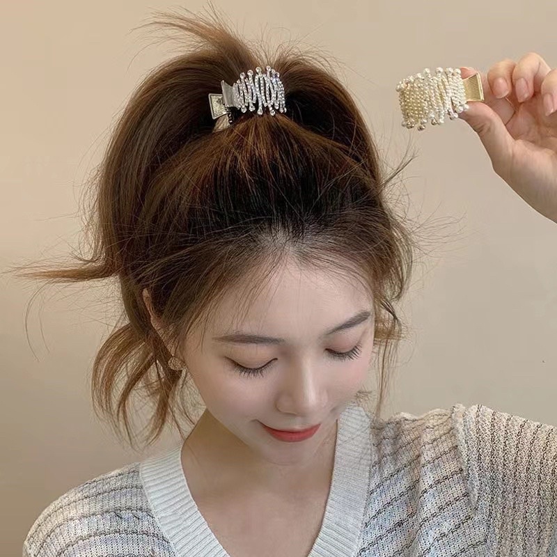 KẸP TÓC TRÒN ĐUÔI NGỰA ĐÍNH ĐÁ GIẢ NGỌC TRAI