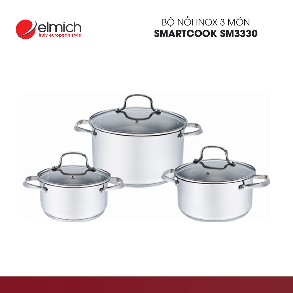 [Mã LT150 giảm 150k đơn 699k] Bộ nồi Inox Smartcook 3 chiếc cỡ 18,20,24cm SM3330 | Hàng Chính Hãng | 2353330