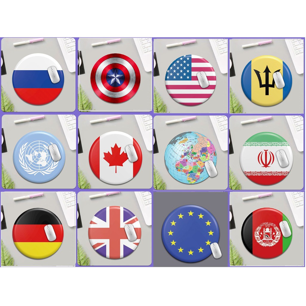 Lót chuột tròn 20 cm  hình quốc kỳ các nước cực kỳ phong cách - HV Store 043