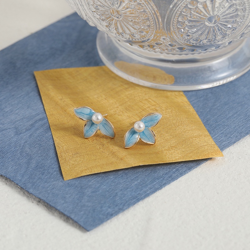 Bông Tai Mạ Bạc 925 Hình Hoa Đính Ngọc Trai Phong Cách Pháp Mới F909