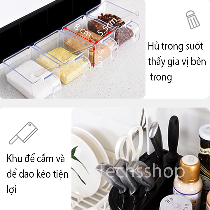 Kệ Gia Vị Để Bàn Có Khe Để Dao Và Muỗng Đũa Kèm 4 Hủ Tiện Dụng