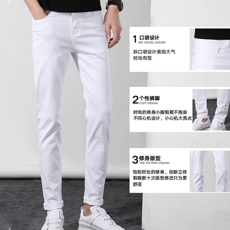 Seluar Lelaki Seluar Jeans Lelaki Slim Fit Jeans Nam Trắng Đàn Hồi Quần Dài Nam Loại Quần Co Giãn Thường Ngày Thẳng