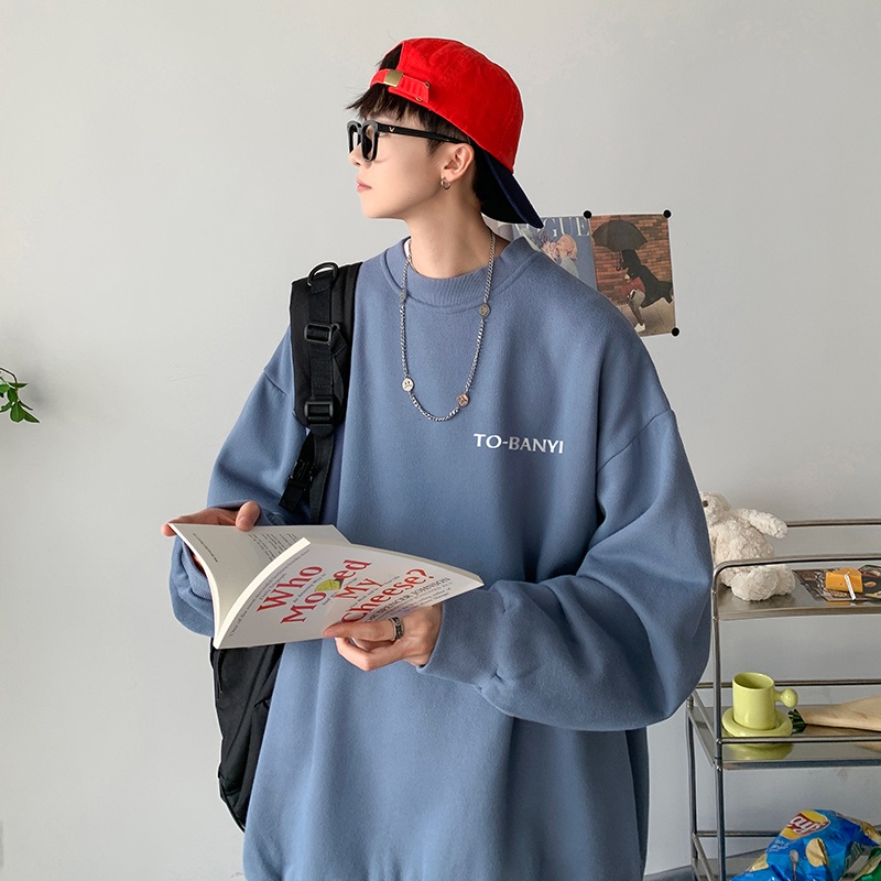 Áo IFNICEFUTURE dáng rộng tay dài cổ tròn in họa tiết thời trang thường ngày cho nam