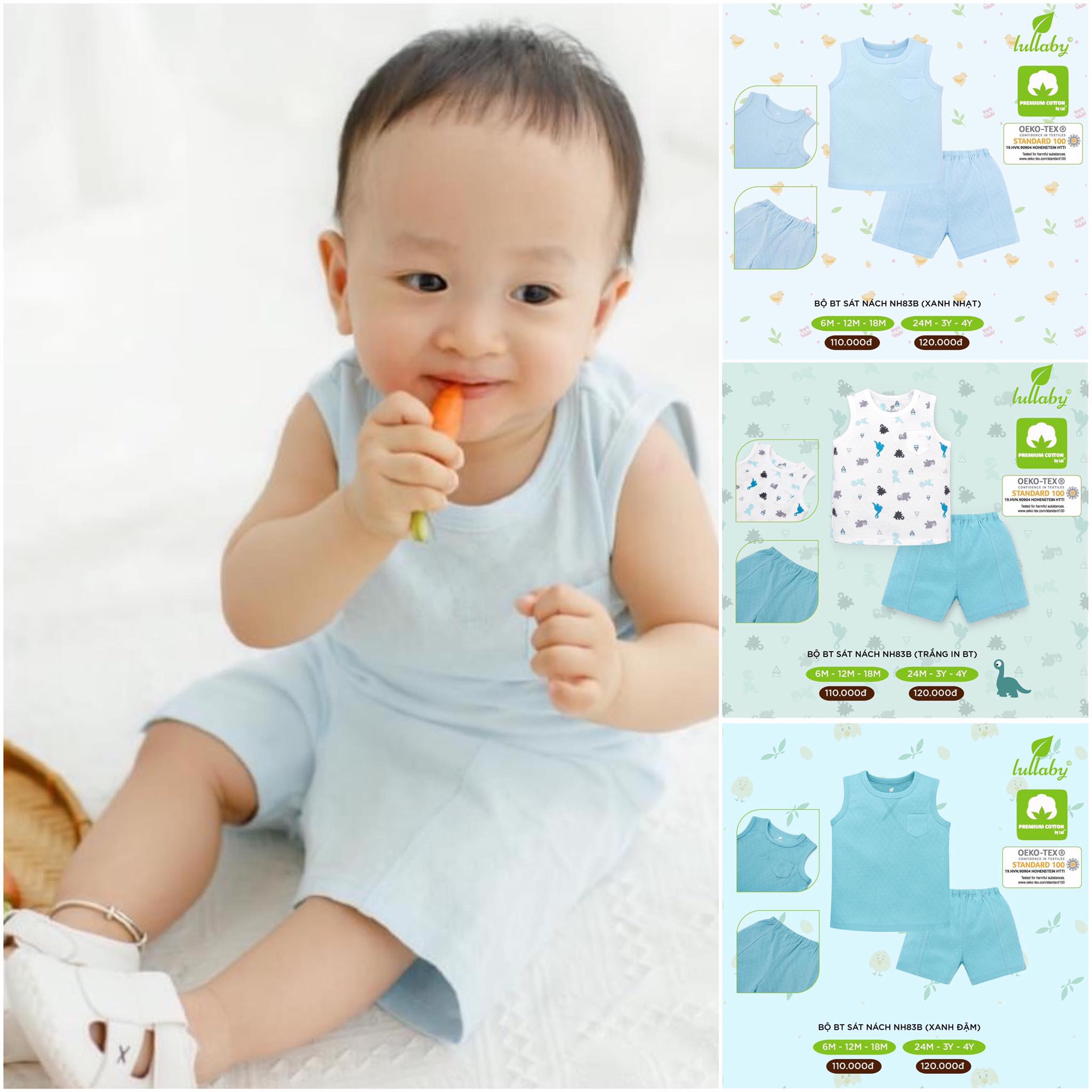 Bộ sát nách, ba lỗ bé trai chất liệu cotton cao cấp họa tiết Lullaby chính hãng