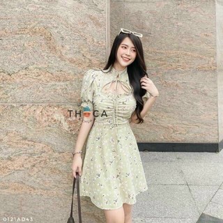 Đầm hoa khoét ngực cổ tàu
