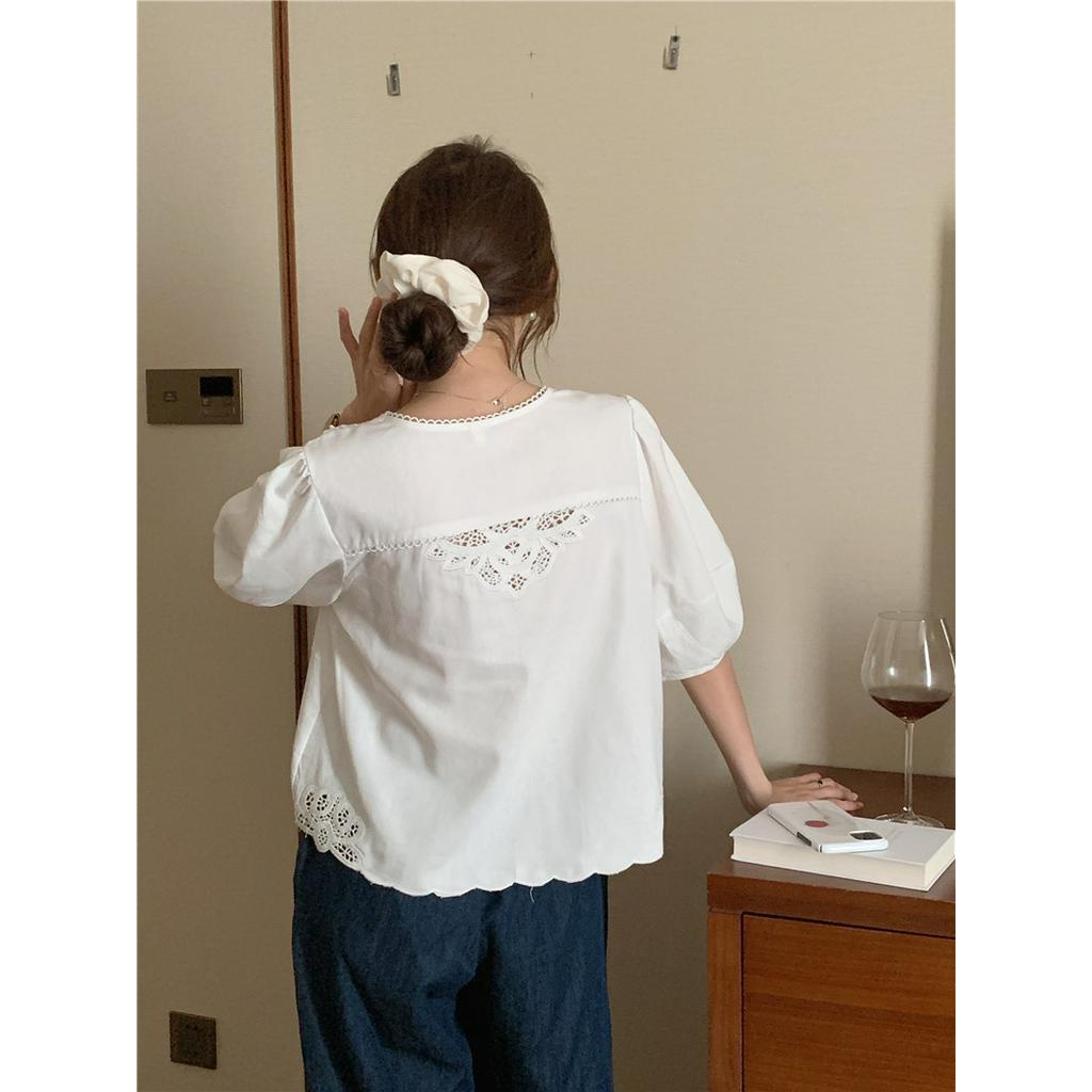 Áo Cardigan Cotton Lanh Cao Cấp Ngắn Tay Thêu Hoa Phong Cách Hàn Quốc 2 Màu 53922