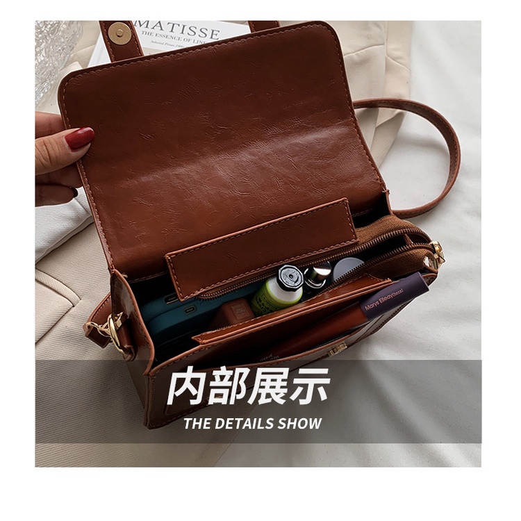 Túi xách JASMIN NOIR bằng da PU phối khóa cài dạng vuông nhỏ phong cách retro dành cho nữ