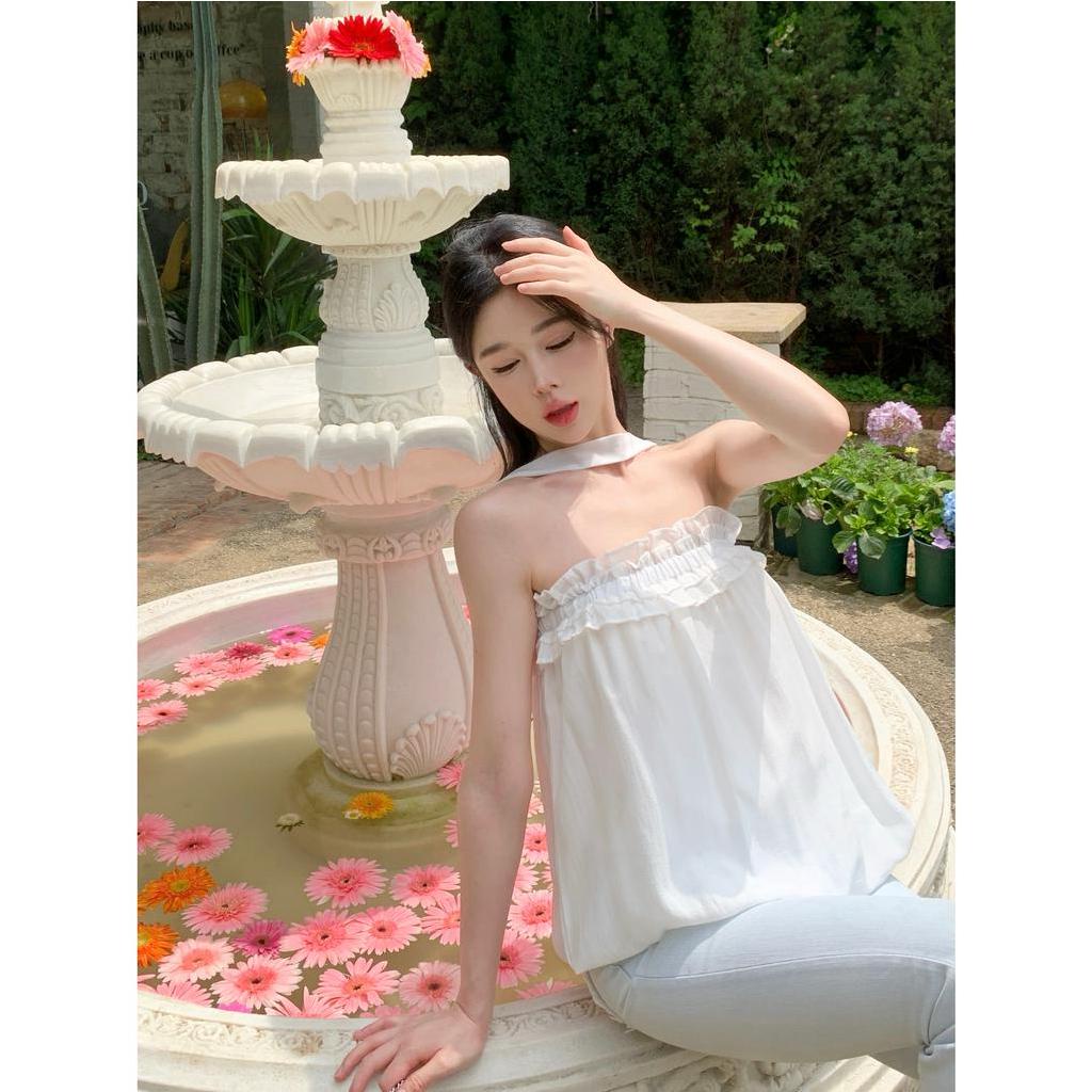 Áo Voan Nhún Bèo Trễ Vai Dáng Rộng Thời Trang Mùa Hè Phong Cách Pháp Ngọt Ngào Cho Nữ