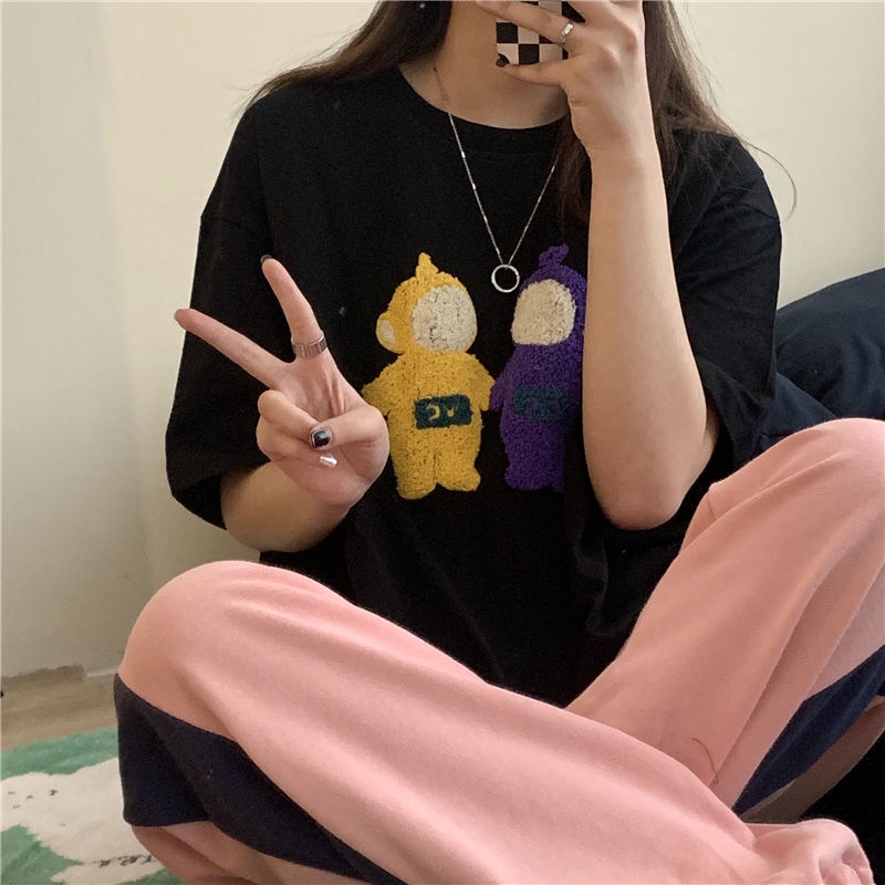 SUXI Áo Thun Tay Ngắn Cổ Tròn Dáng Rộng In Họa Tiết Dễ Thương Thời Trang Mùa Hè Cho Nữ