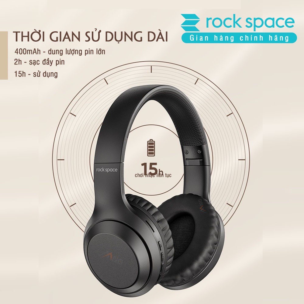 Combo 2 Tai nghe chụp tai headphone bluetooth Rockspace O2 có mic nghe nhạc liên tục 15h chính hãng - bảo hành 12 tháng