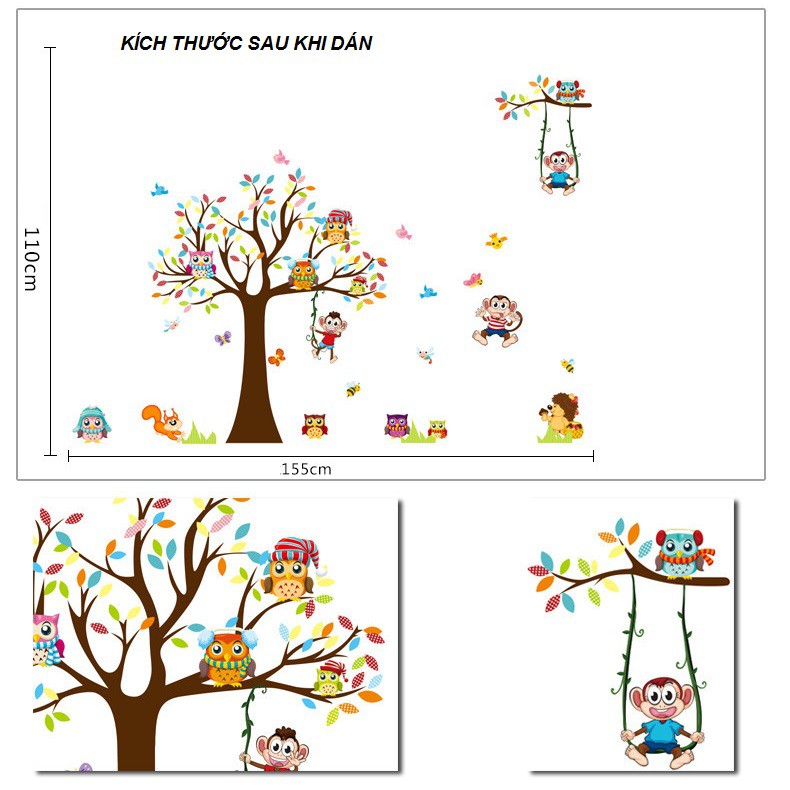 Decal dán tường tranh dán trang trí phòng bé yêu hình các con vật dễ thương, ngộ nghĩnh vừa học vừa chơi AmyShop DB085