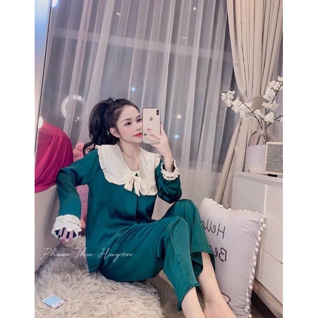 Pijama Lụa Satin Tiểu Thư Cổ Bèo Tay Dài