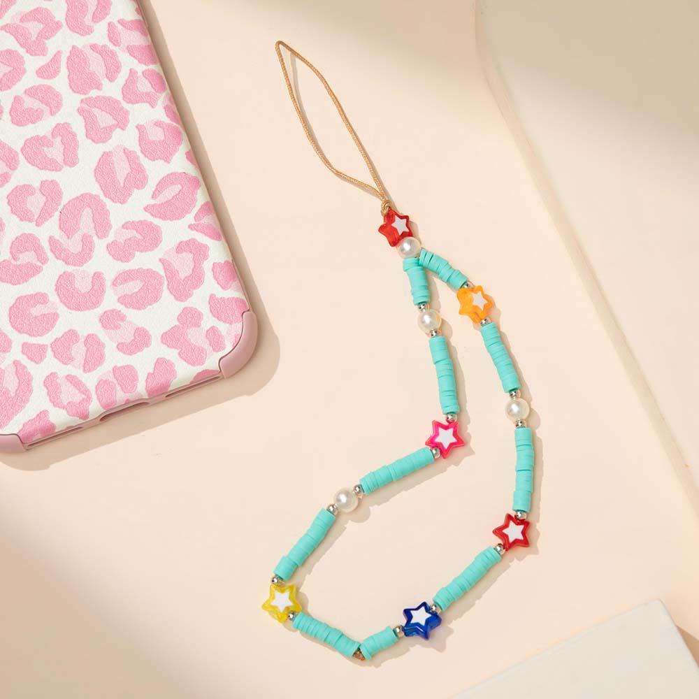 Dây Đeo Điện Thoại Xâu Hạt Nhựa Acrylic Màu Xanh Lá Chống Thất Lạc Phong Cách Bohemian