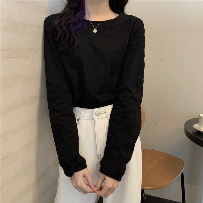 Áo Thun Cotton Tay Dài Dáng Rộng Màu Sắc Đơn Giản 53970