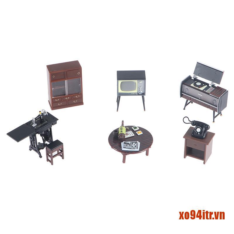 XOITR  1:18 Dollhouse Miniature Furniture Set Sewing machine TV Cabinet Table Mode