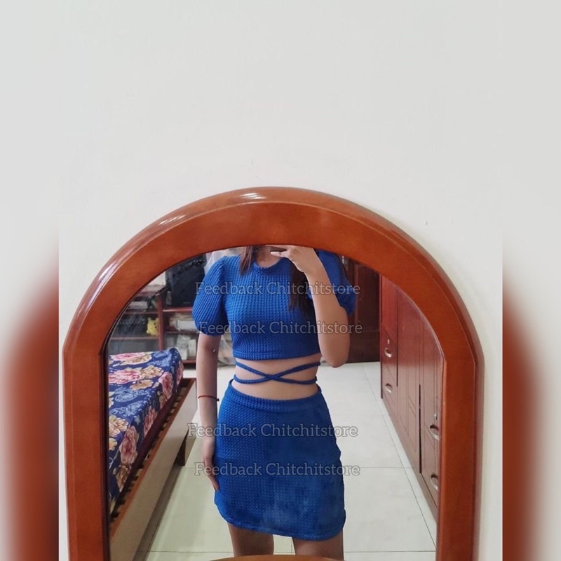 Set áo cột eo xanh - Chitchitstore