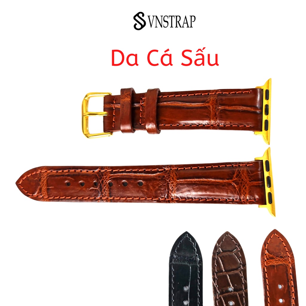 Dây đồng hồ Apple watch da cá sấu đốt tre C14 khâu tay thủ công  series 3 series 4 series 5 series 6 VNSTRAP