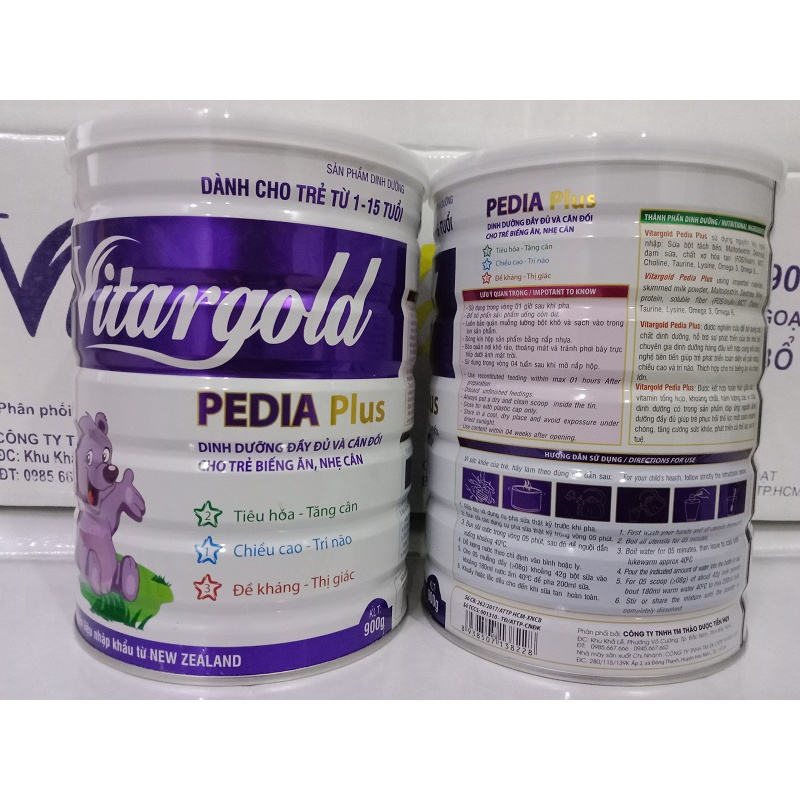 SỮA BỘT VItargold Pedia Plus CHO TRẺ BIẾNG ĂN, NHẸ CÂN 1 ĐẾN 10 TUỔI LON 900G