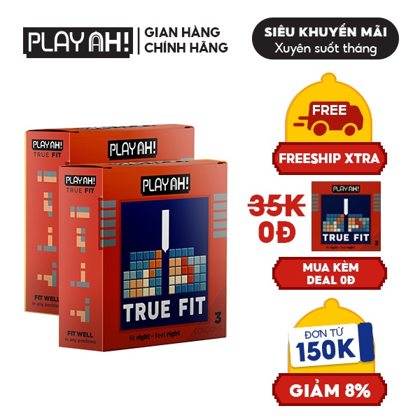 [Mua Kèm Deal 0Đ] Combo 2 Bao Cao Su PLAYAH True Fit Ôm Sát 2 Hộp 3 Bao