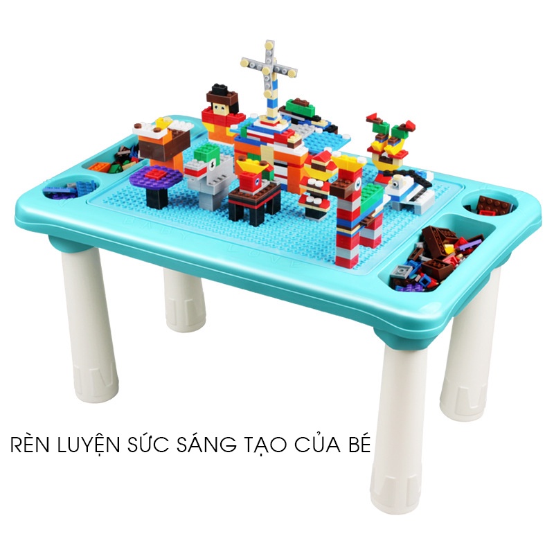 Bàn xếp hình lego đa năng 300 chi tiết, bàn xếp hình, lego xếp hình, đồ chơi trẻ em, có ngăn cất đồ tiện dụng cho bé