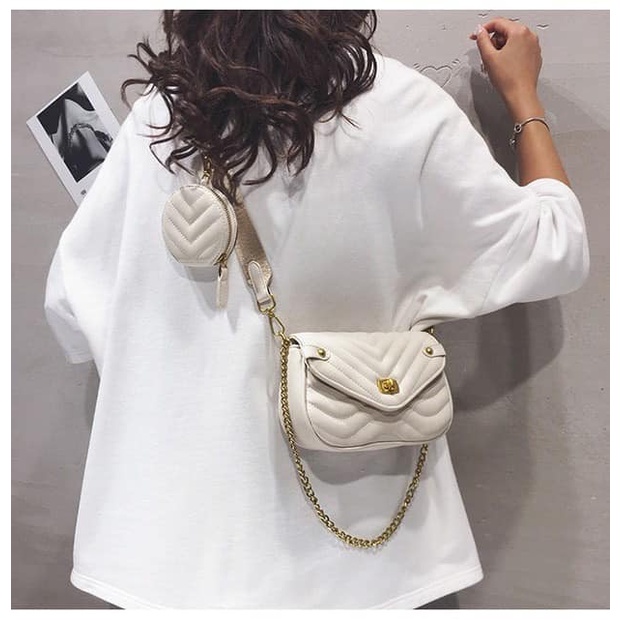 Túi đeo chéo nữ kèm ví khoá xoay 99k-8/9, size 20 cm