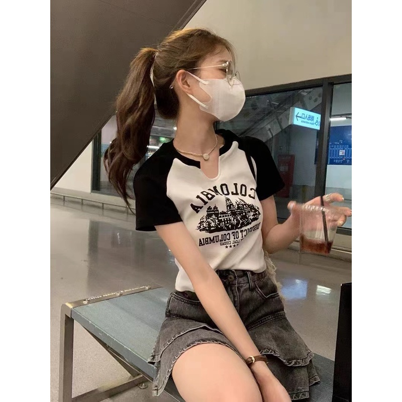 NUZIRO  Áo thun croptop  tay ngắn kiểu dáng ngọt ngào