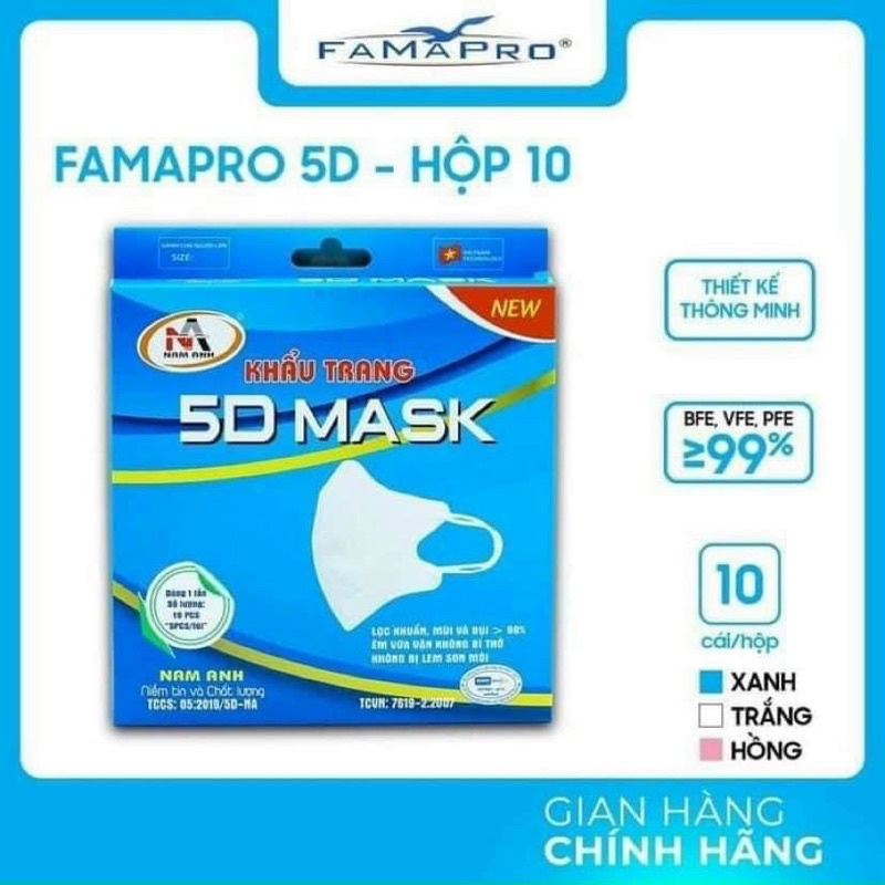Hộp 50 Cái Khẩu Trang 5D Quai Vải