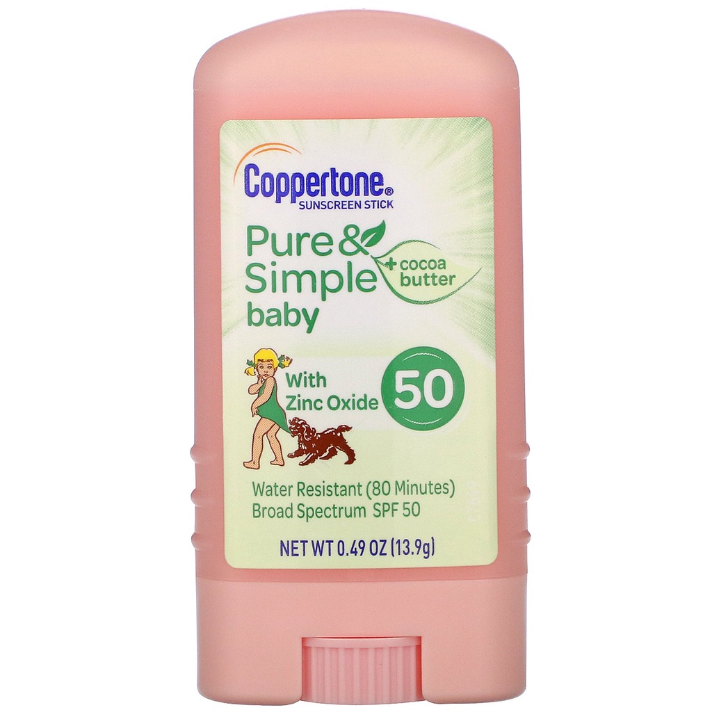 Sáp lăn chống nắng cho trẻ em Coppertone Waterbabies Pure &amp; Simple Stick SPF 50 13,9g (Mỹ)