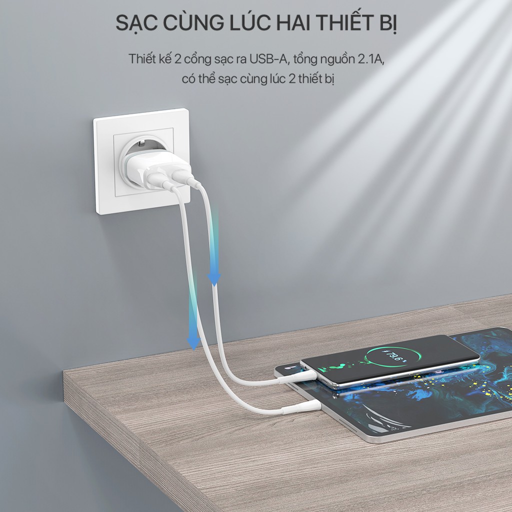 Cốc Sạc ROBOT RT-K9 - 2 Cổng Sạc Ra Sạc USB - Kèm Cáp Micro 1m