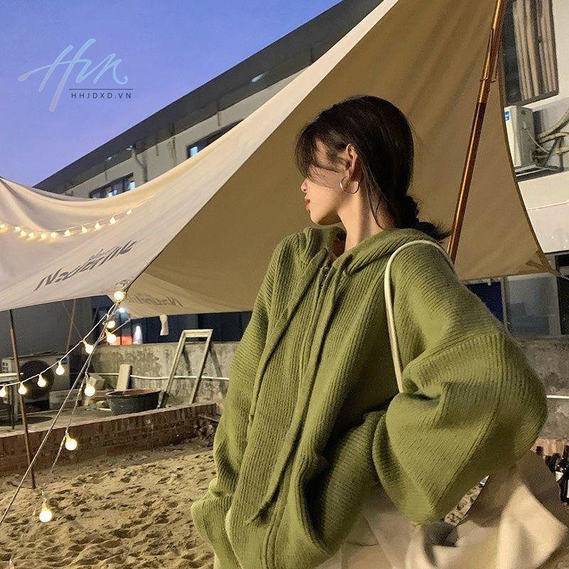 Áo Khoác Len Cardigan Tay Dài Dáng Rộng Có Khóa Kéo Phong Cách Mới Mùa Thu 2022 Dễ Phối Đồ Cho Bạn