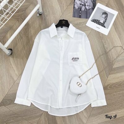 Áo sơ mi túi in chữ kí thanh nhã