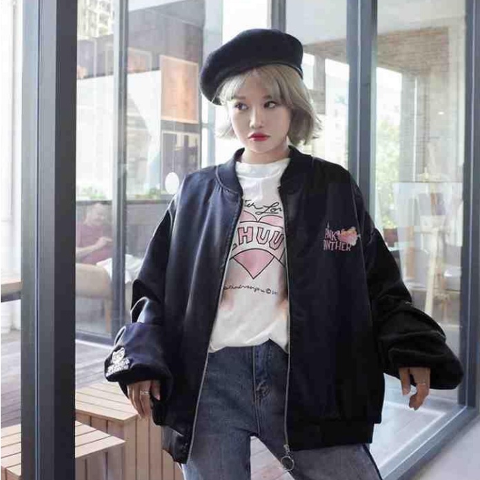 Áo Khoác Bomber Nữ Thêu Hoa Phong Cách Hip Hop