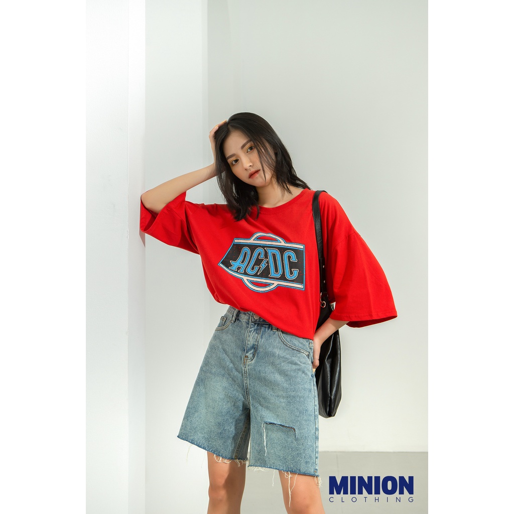 Quần sooc rách ống rộng MINION CLOTHING lưng cạp cao short jeans Unisex nam nữ Ulzzang Streetwear Hàn Quốc chất bò Q6338