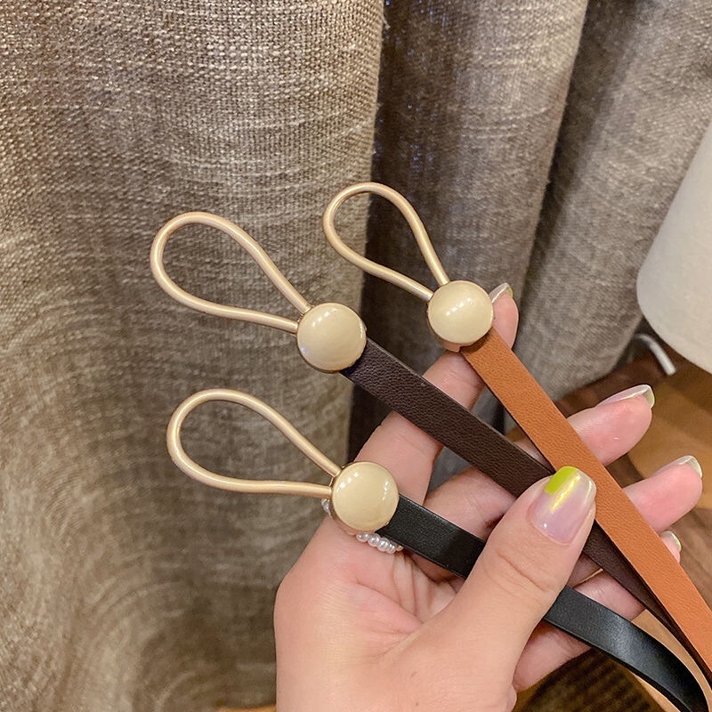 Thắt lưng dây nịt nữ bản nhỏ 1cm da thật khóa thắt hình giọt nước mạ màu vàng hồng đai buộc áo váy len khoác dạ
