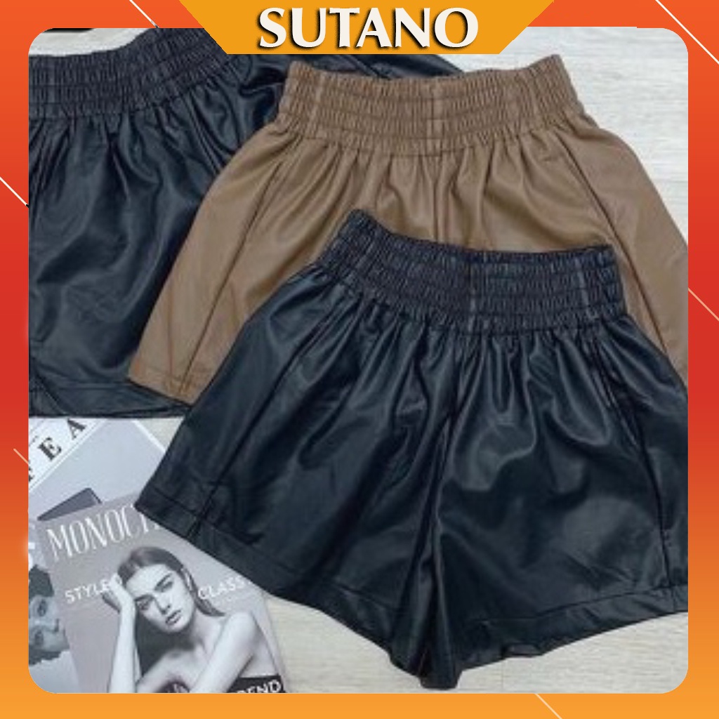 Quần sooc nữ thời trang- quần short da cạp chun to ống rộng dáng xòe hàng cao cấp Q504 SUTANO