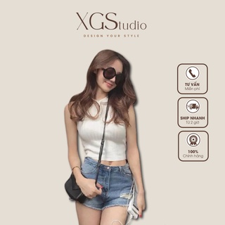 Áo len cổ tròn sát nách - Áo len nữ trơn không tay ôm body