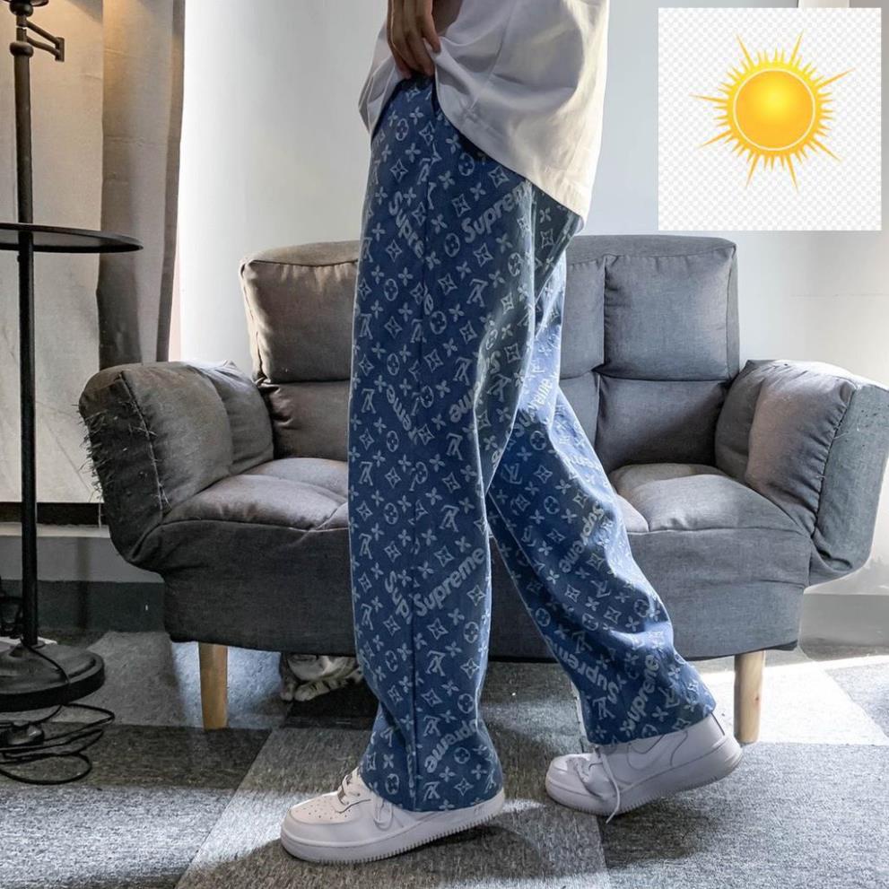 ⭐ 🤾👷 Quần jeans ống đứng in họa tiết phong cách hàn quốc MĐ QB907 màu xanh lam 🤾👷 ⭐