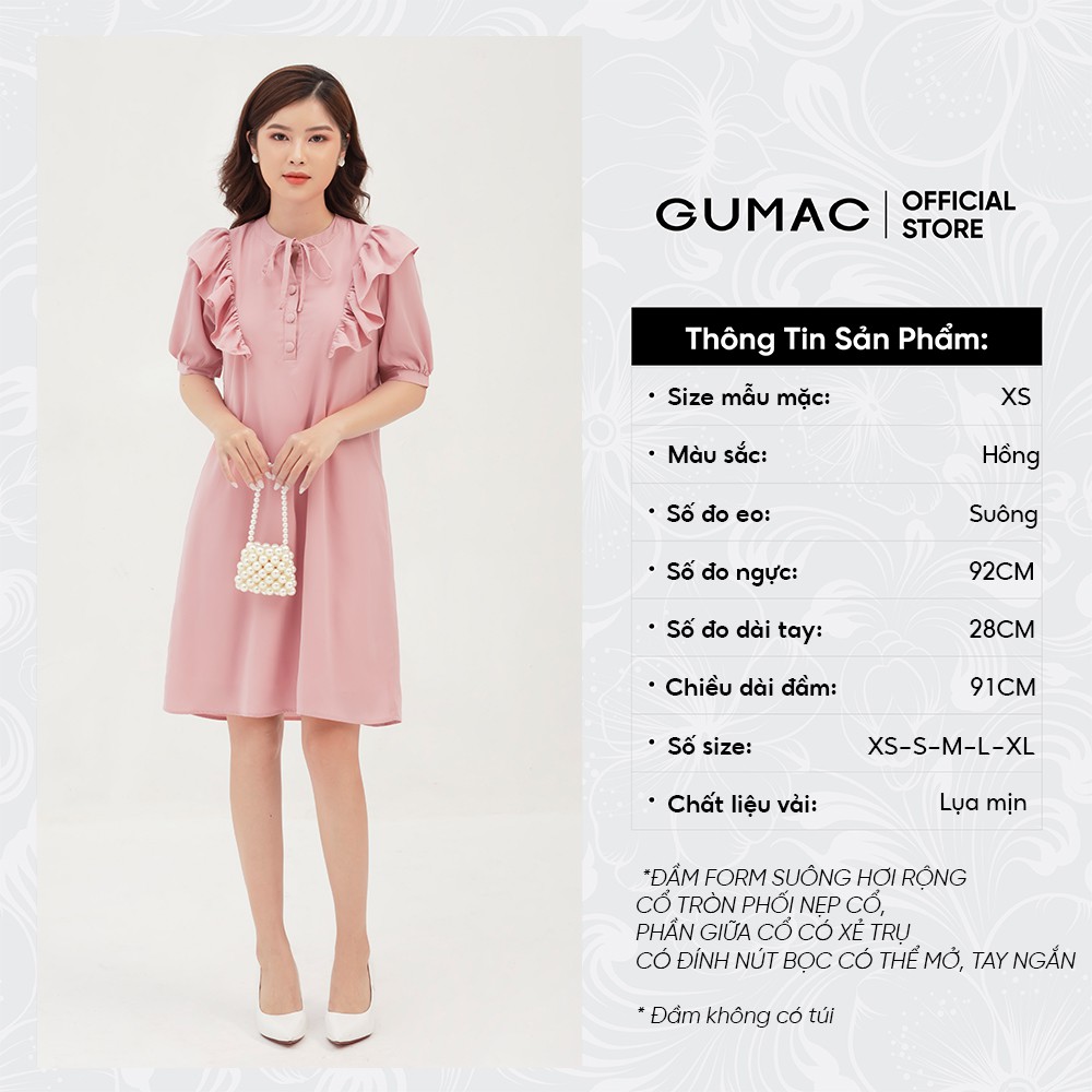 Đầm suông nữ phối bèo vai GUMAC thiết kế dễ thương, xinh xắn màu hồng DB308 | BigBuy360 - bigbuy360.vn