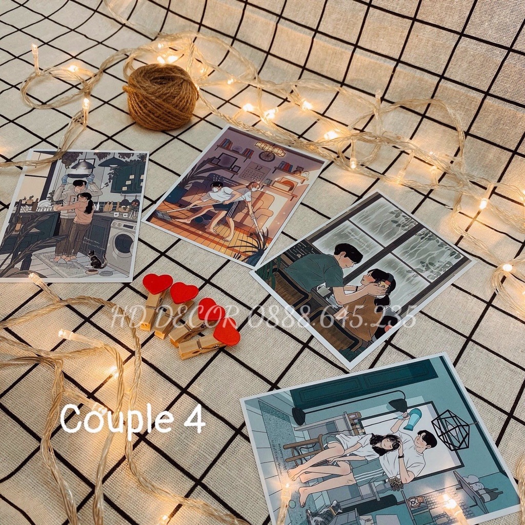 [ FreeShip ] Postcard Couple có sẵn, Hình dán tường cặp đôi couple decor phòng có sẵn