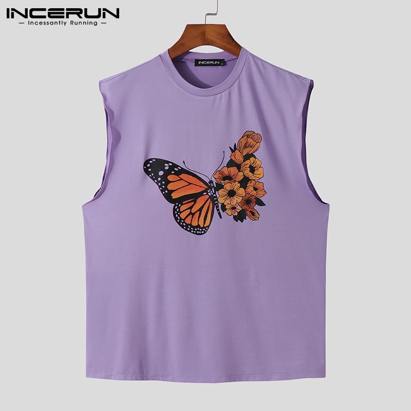 INCERUN Áo Ba Lỗ Nam In Hình Bướm