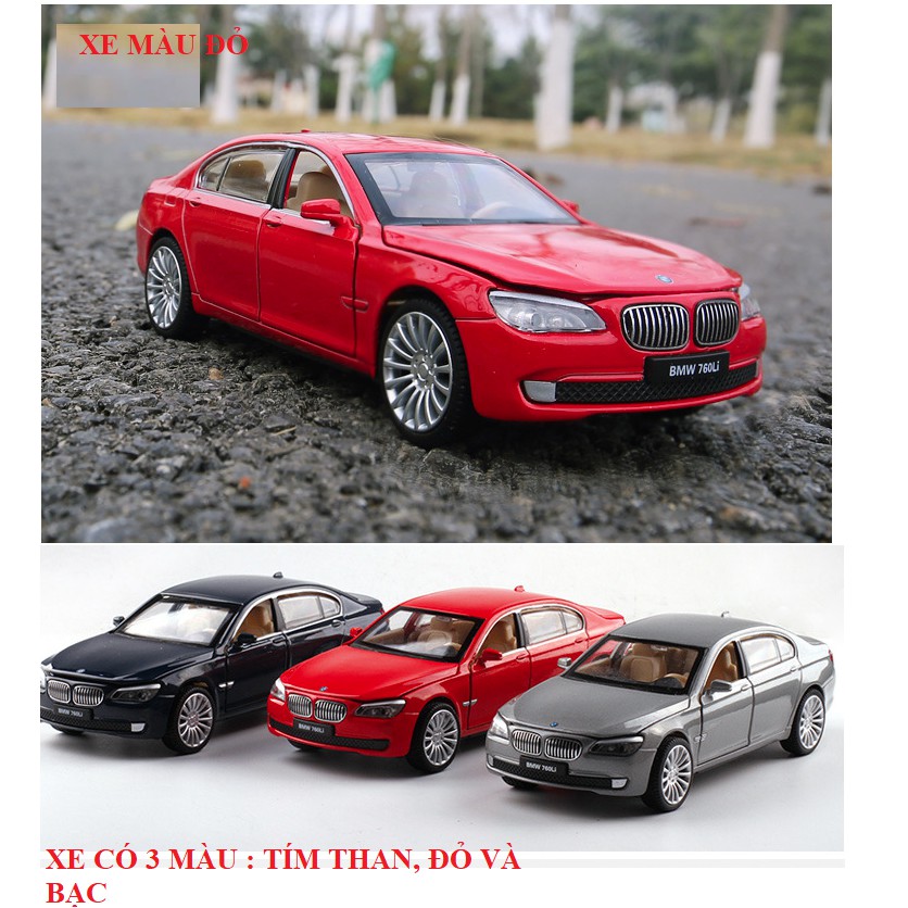 Xe mô hình ô tô BMW 760i tỉ lệ 1:32 xe bằng sắt có âm thanh và đèn mở các cửa