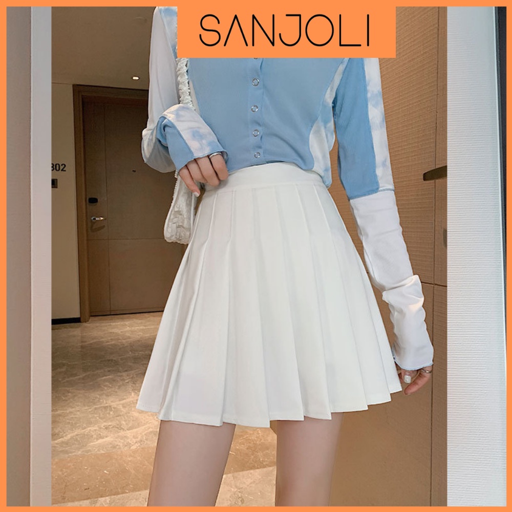 Chân Váy Xếp Ly Ngắn SANJOLI Nữ Công Sở Tennis Dáng Xòe Chữ A Cạp Cao Ôm Body Phong Cách Hàn Quốc Màu Đen Nâu CV003