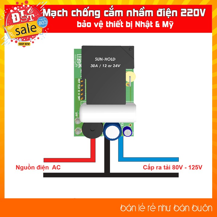 ✅ [Sử dụng vi điều khiển]Mạch chống cắm nhầm điện 220V bảo vệ thiết bị Nhật &amp; Mỹ-Có còi báo và đèn led báo