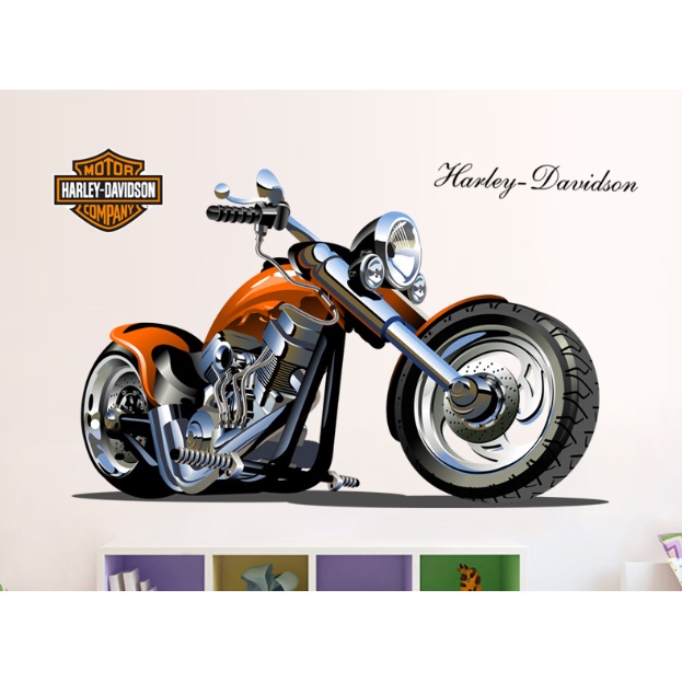 Decal giấy dán tường - mẫu Xe Motor Cam phong cách thời thượng