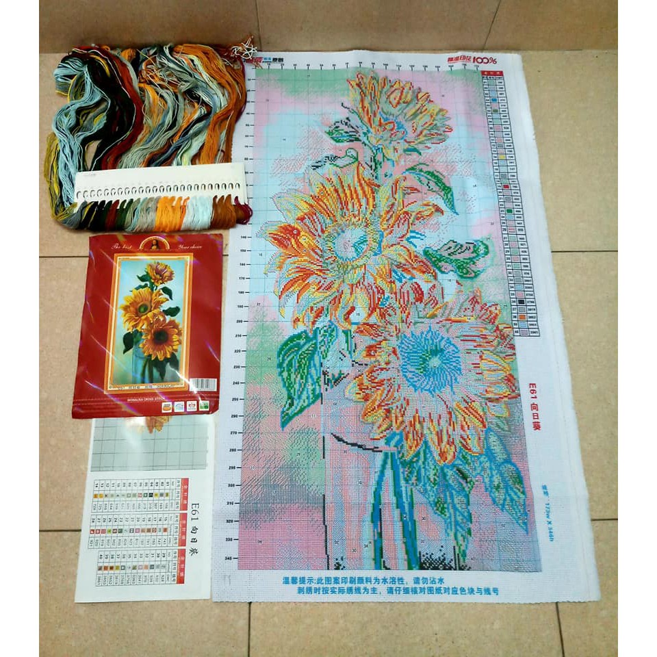 Tranh thêu chữ thập hoa hướng dương E61 EDB61 E248 A638 E257 E255 E259 E260