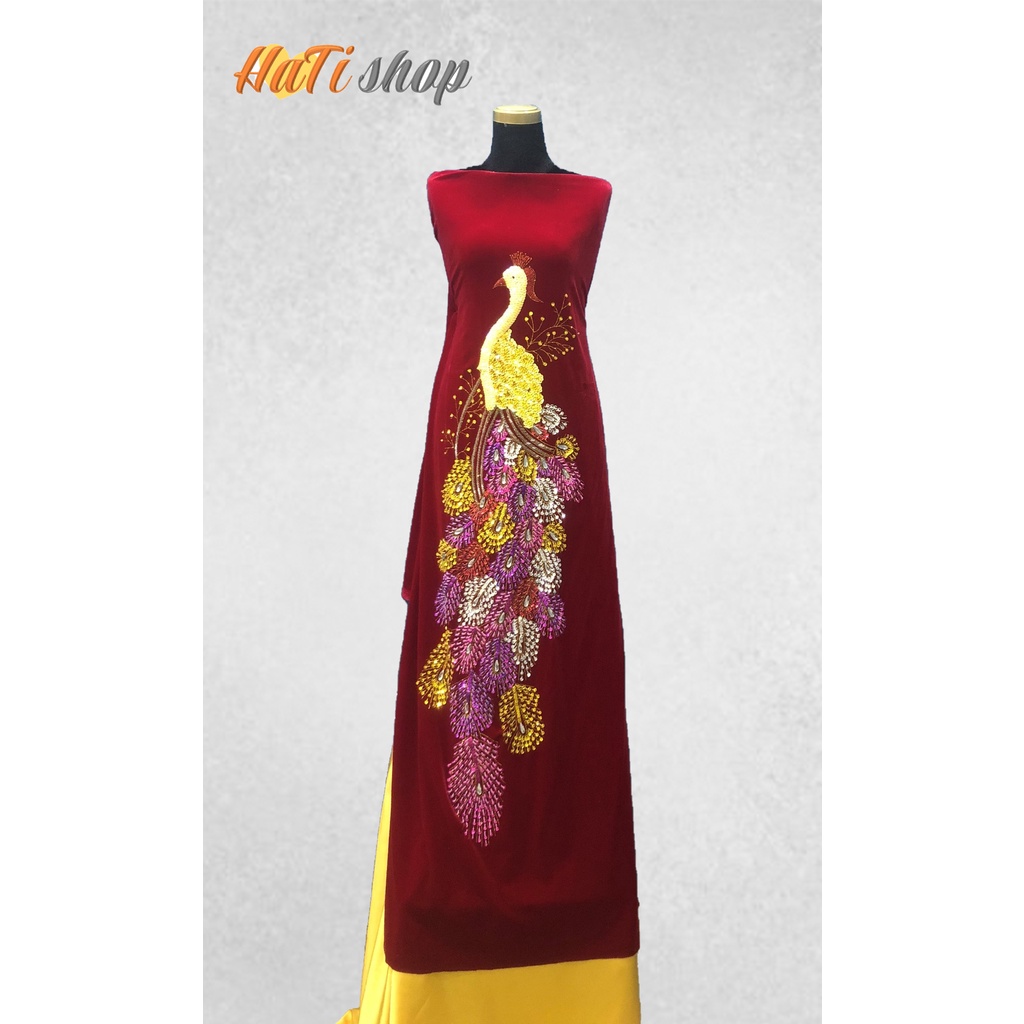 Vải Nhung the chun may Áo Dài , Họa tiết Công